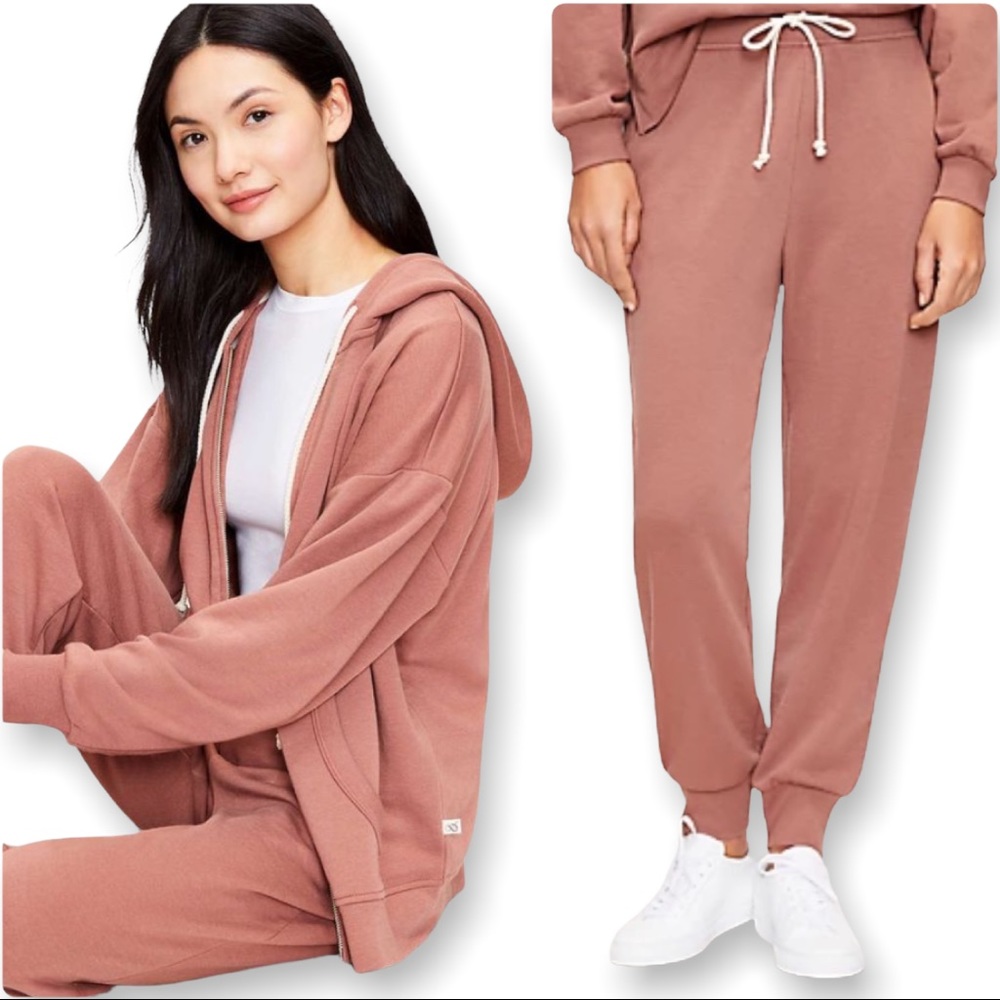 Loft Sweatsuit Jogger & Zip Hoodie Set in Rosy Sandstone Size M